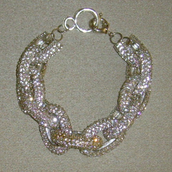 Brilliant Silver-Tone and Rhinestone Chain Link Bracelet - BLING! - Picture 2 of 14